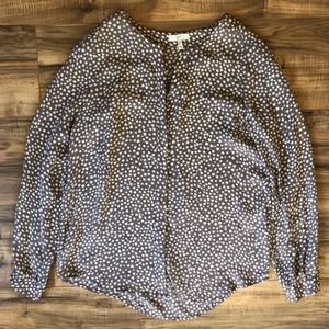 Joie Taupe Heart Print Silk Button Down Blouse XS